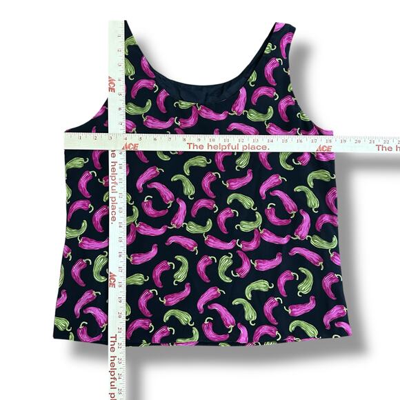 Ann May 100% Silk Tank Top Women’s Small Chili Pepper Print Sleeveless Blouse - Picture 2 of 5